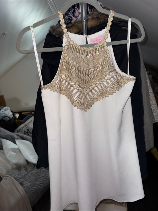 Lilly Pulitzer Dresses & Skirts - Lilly Pulitzer White Mini Dress with Gold Embellished Neckline